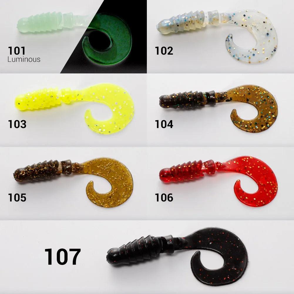 8pcs 60mm-80mm Silicone Grub Spinner Lures for Bass