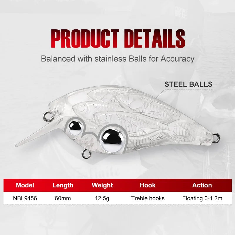 Sound Floating Crankbait 60mm 12.5g Wobbler Jerkbait for Bass, Trout, and Carp