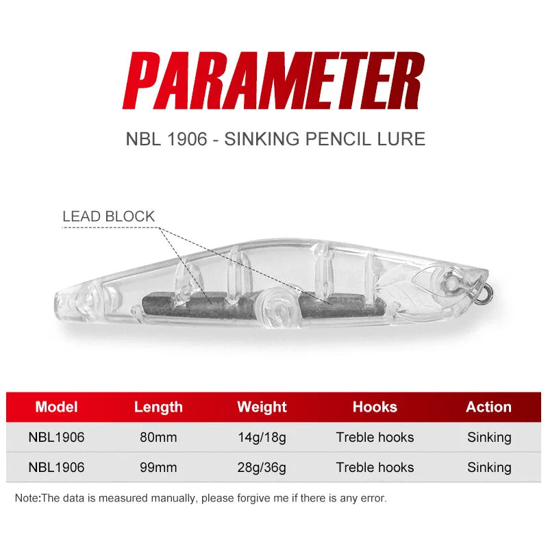 80mm 14g-99mm 36g Sinking Pencil Lure for Bass and Sea Fishing