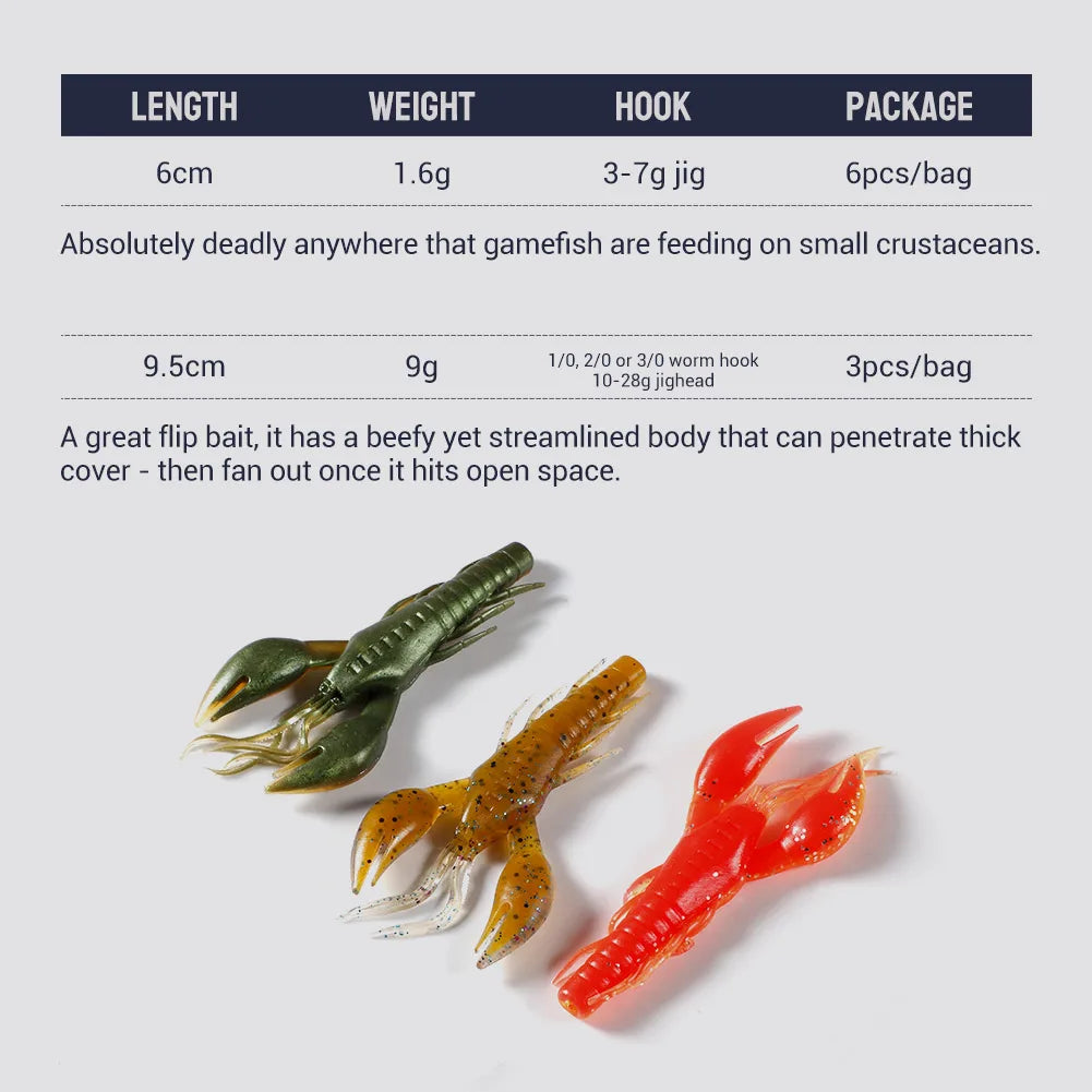 Soft Silicone Shrimp Lures 60mm-95mm for Bass Tackle