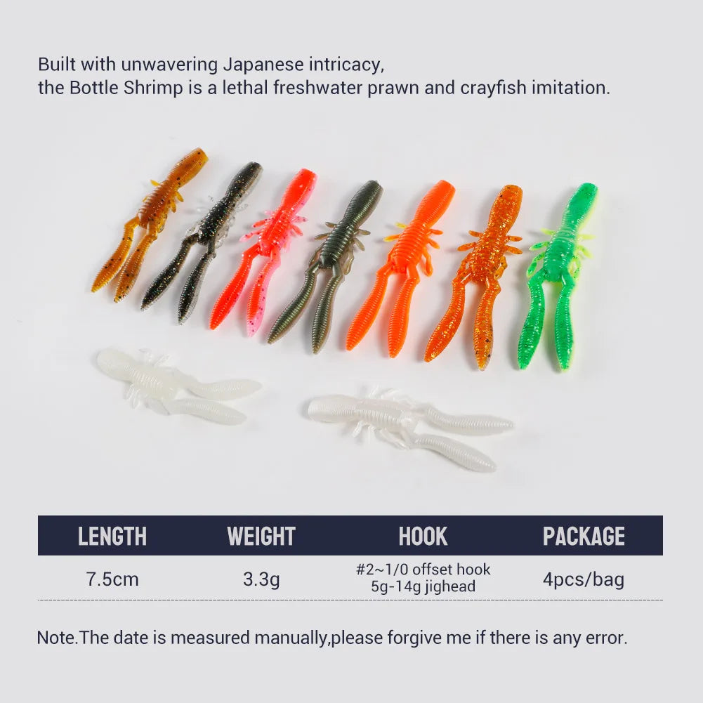 Bottle Shrimp Soft Bait 7.5cm 3.4g for Bass, Pike, and Trout Fishing