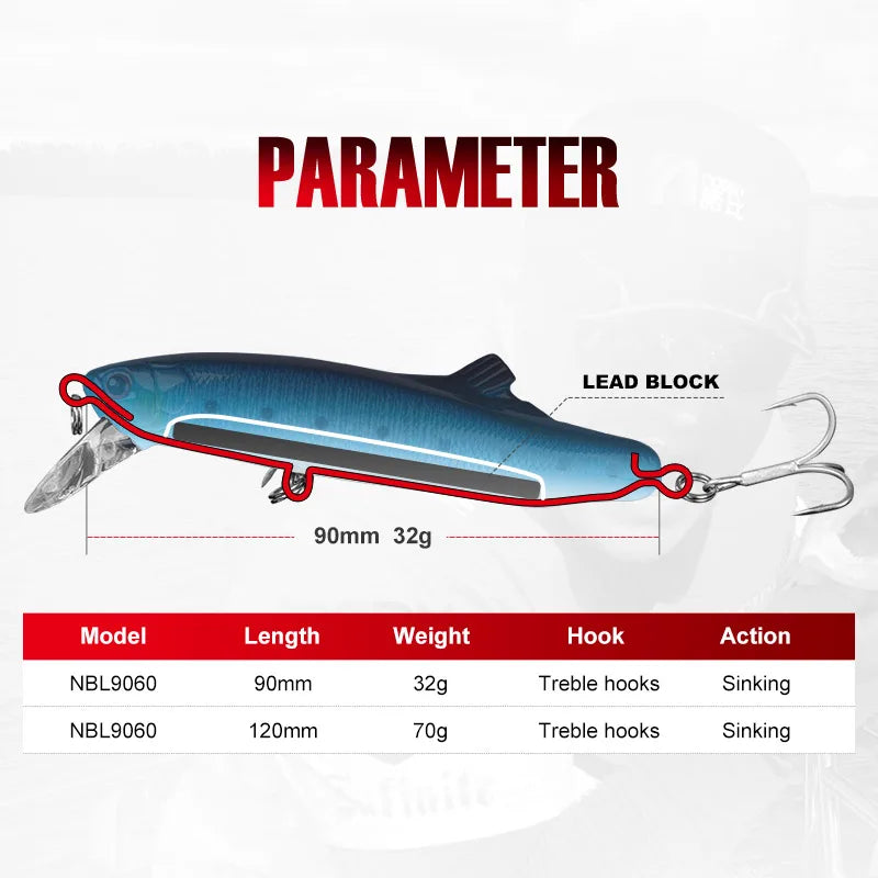 90mm 32g-120mm 70g Sinking Minnow Lure for Saltwater Fishing