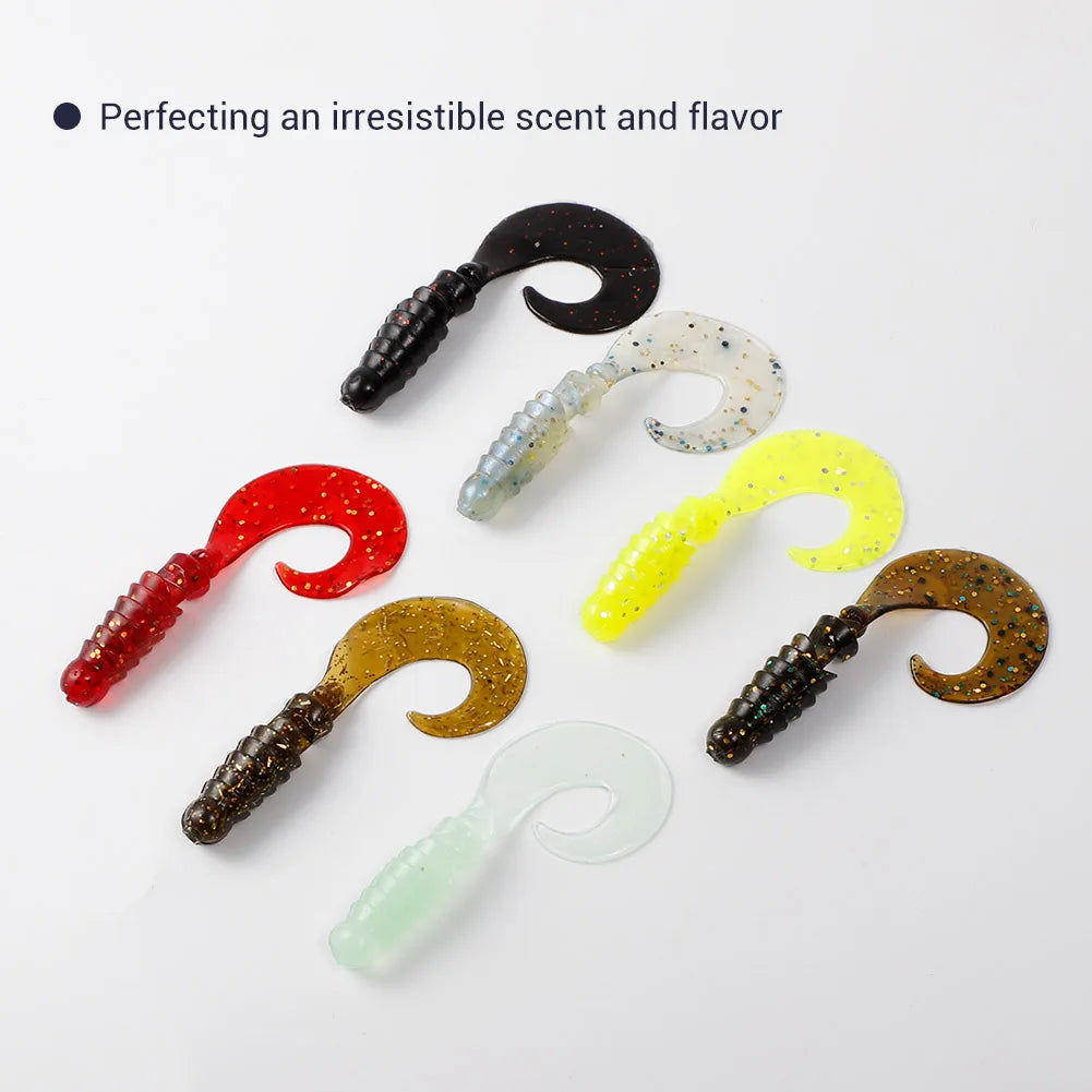 8pcs 60mm-80mm Silicone Grub Spinner Lures for Bass