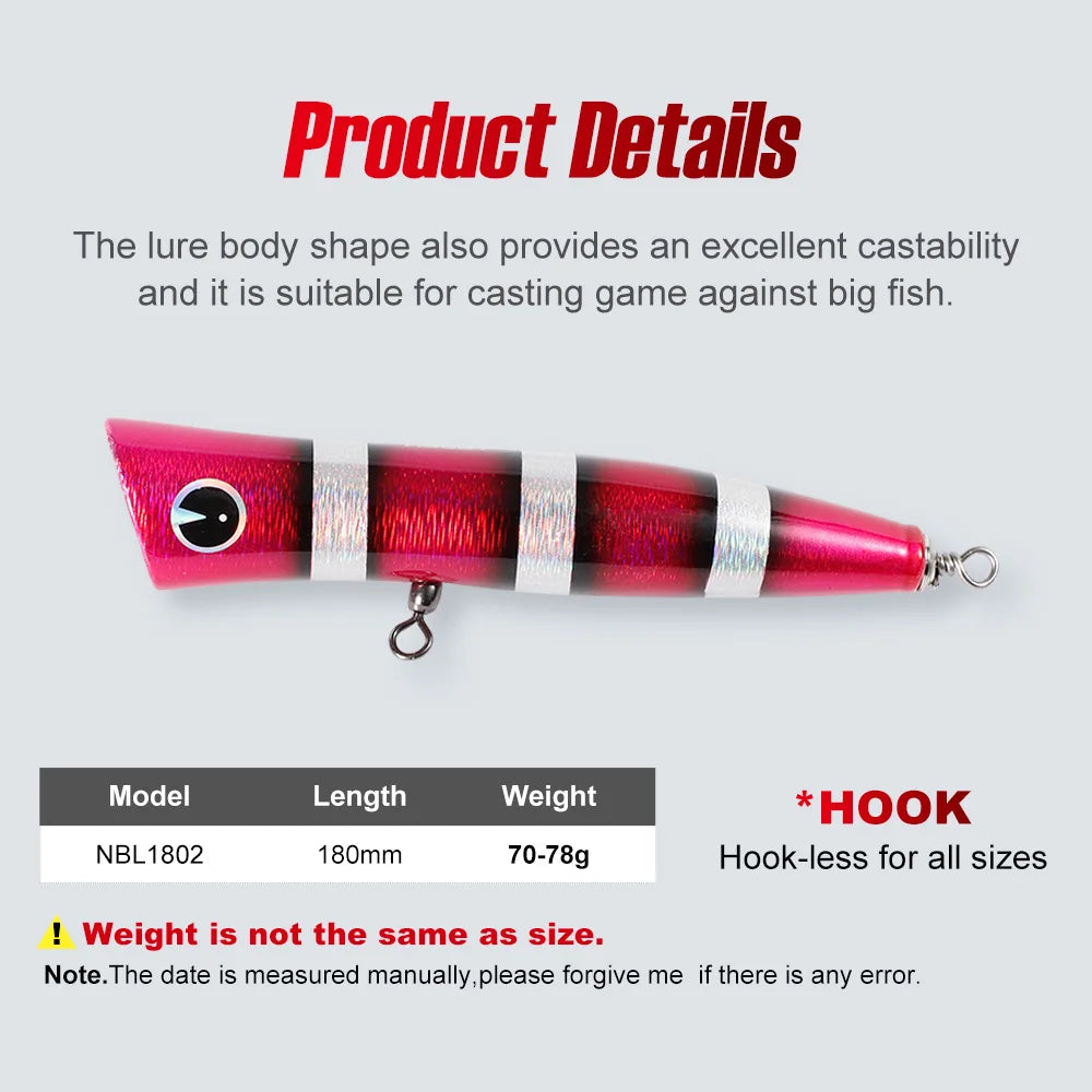 Heavy Duty Wooden Popper Lure 180mm for GT Trolling and Big Game Fishing