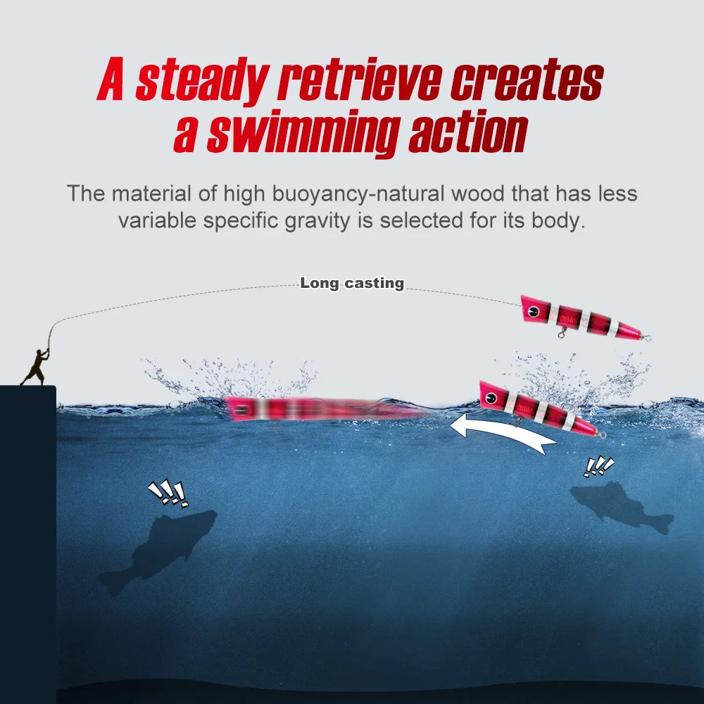 Heavy Duty Wooden Popper Lure 180mm for GT Trolling and Big Game Fishing