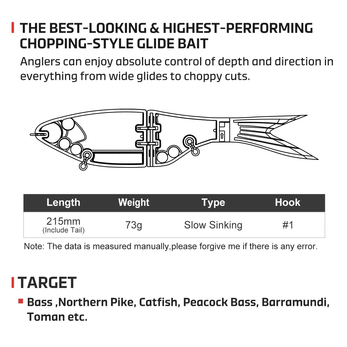 AMATA Shad Glide Swimbait 215mm 73g for Bass and Pike Fishing