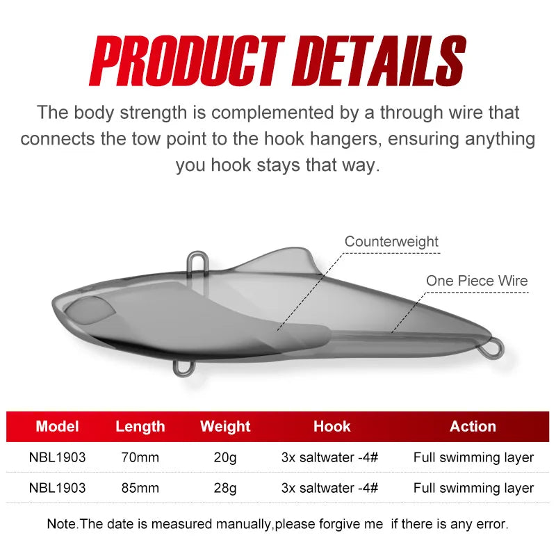 70mm 20g-85mm 28g Vibrating Blade Lipless Crankbait for Saltwater