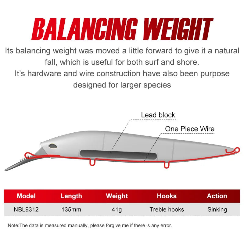 137mm 41g Sinking Minnow Lure for Seabass and Saltwater Fishing