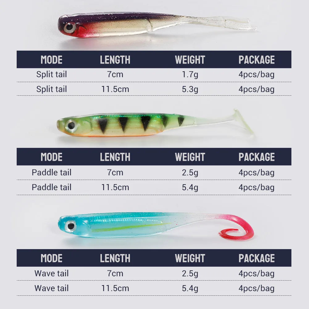 Silicone Shad Soft Lure 75mm-115mm T Tail for Bass and Sea Fishing