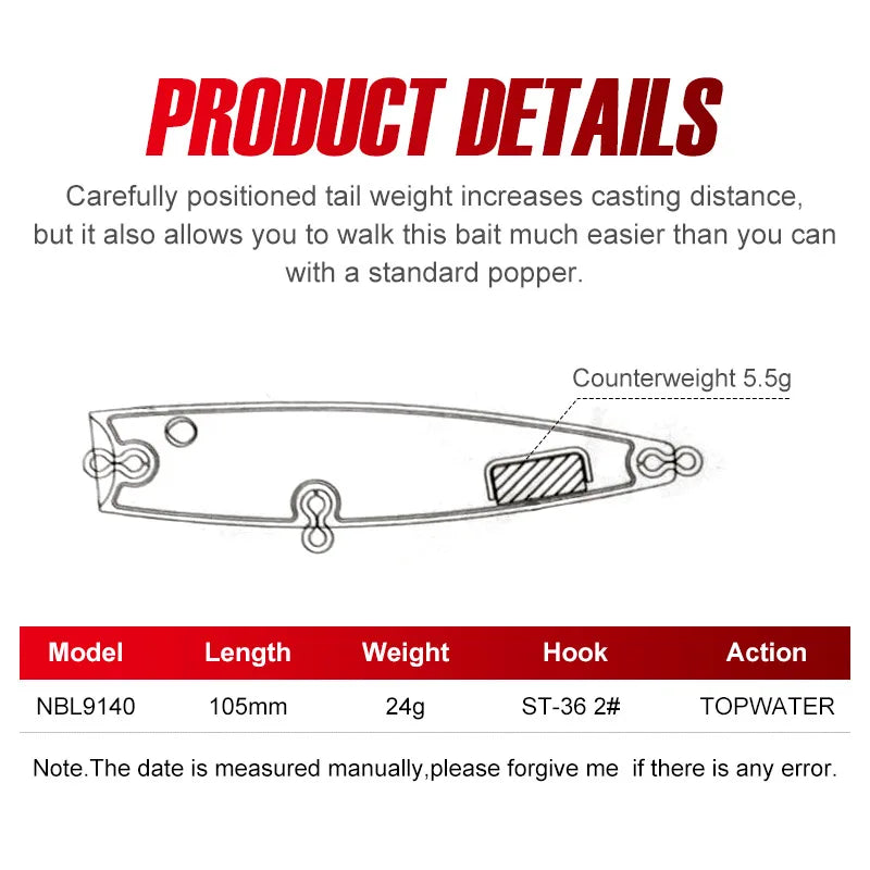 Topwater Popper Lure 105mm 24g for Sea Fishing