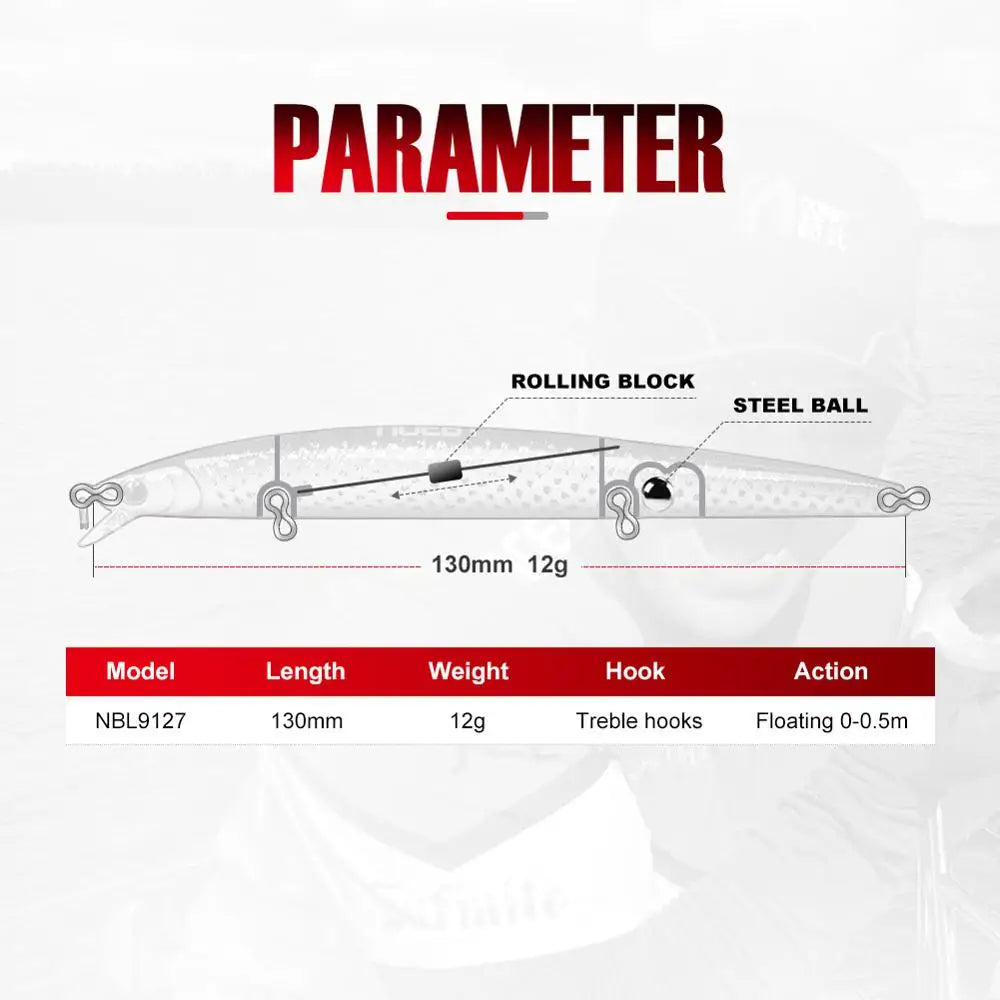 130mm 12g Slim Minnow Floating Jerkbait for Long Casting Bass Fishing
