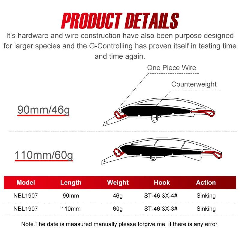 90mm 46g-110mm 60g Heavy Minnow Lure for Saltwater Fishing