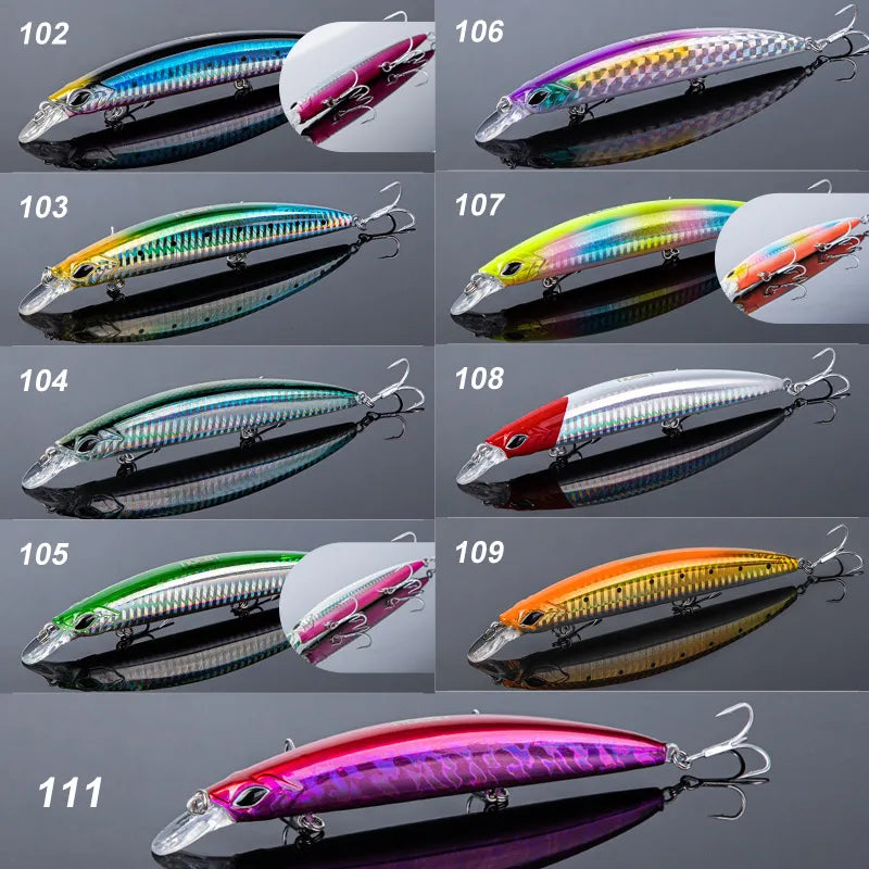 110S 19g, 110F 19g, 130F 23g Minnow Casting Wobblers Jerkbait for Saltwater Fishing