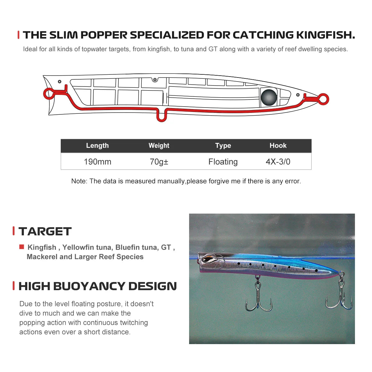 190mm 70g Daio Popper for Tuna and GT Fishing