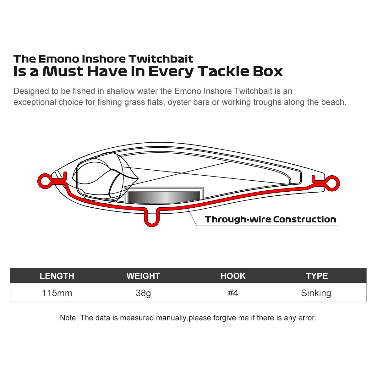 115mm 38g Inshore Twitch Bait for Saltwater Fishing