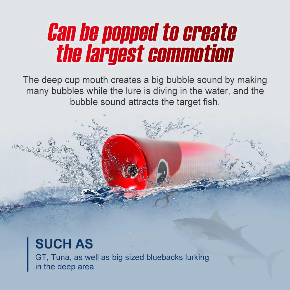 Heavy Duty Wooden Popper Lure 180mm for GT Trolling and Big Game Fishing