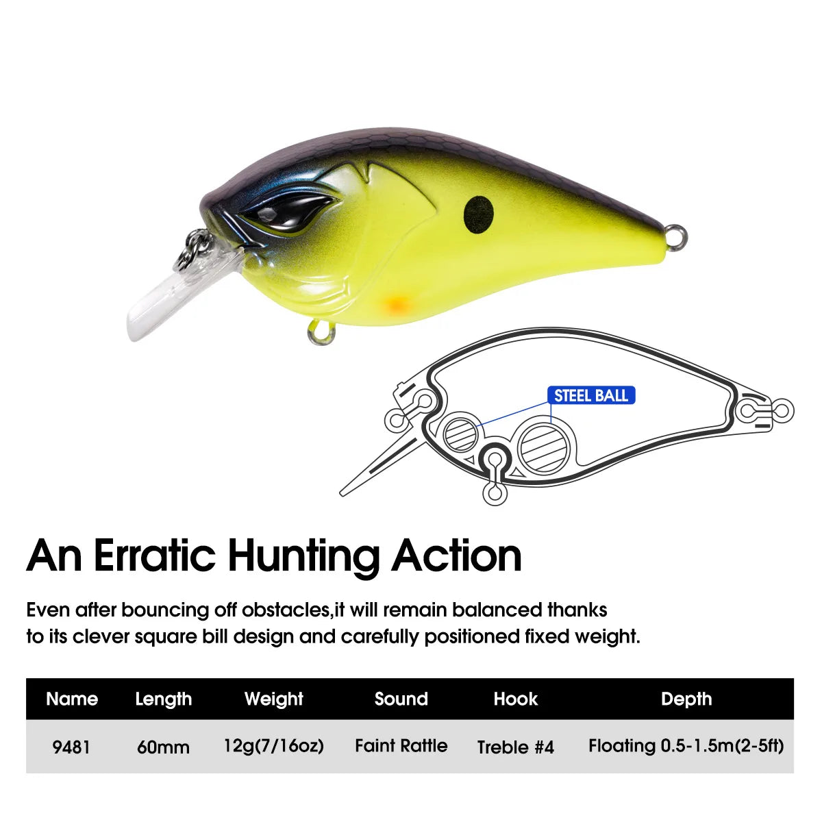 Floating Square Bill Crankbait 60mm 12g for Predator Fishing